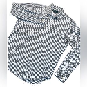Polo Ralph Lauren Mens 16 34/35 Classic Fit Blue Striped LS Button-Down